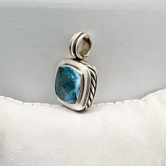 David Yurman Albion 14mm Blue Topaz Pendant Enhancer - Picture 15 of 15